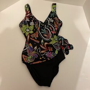Longitude one piece swimsuit, size 10. Floral ( front ) and black (back)
